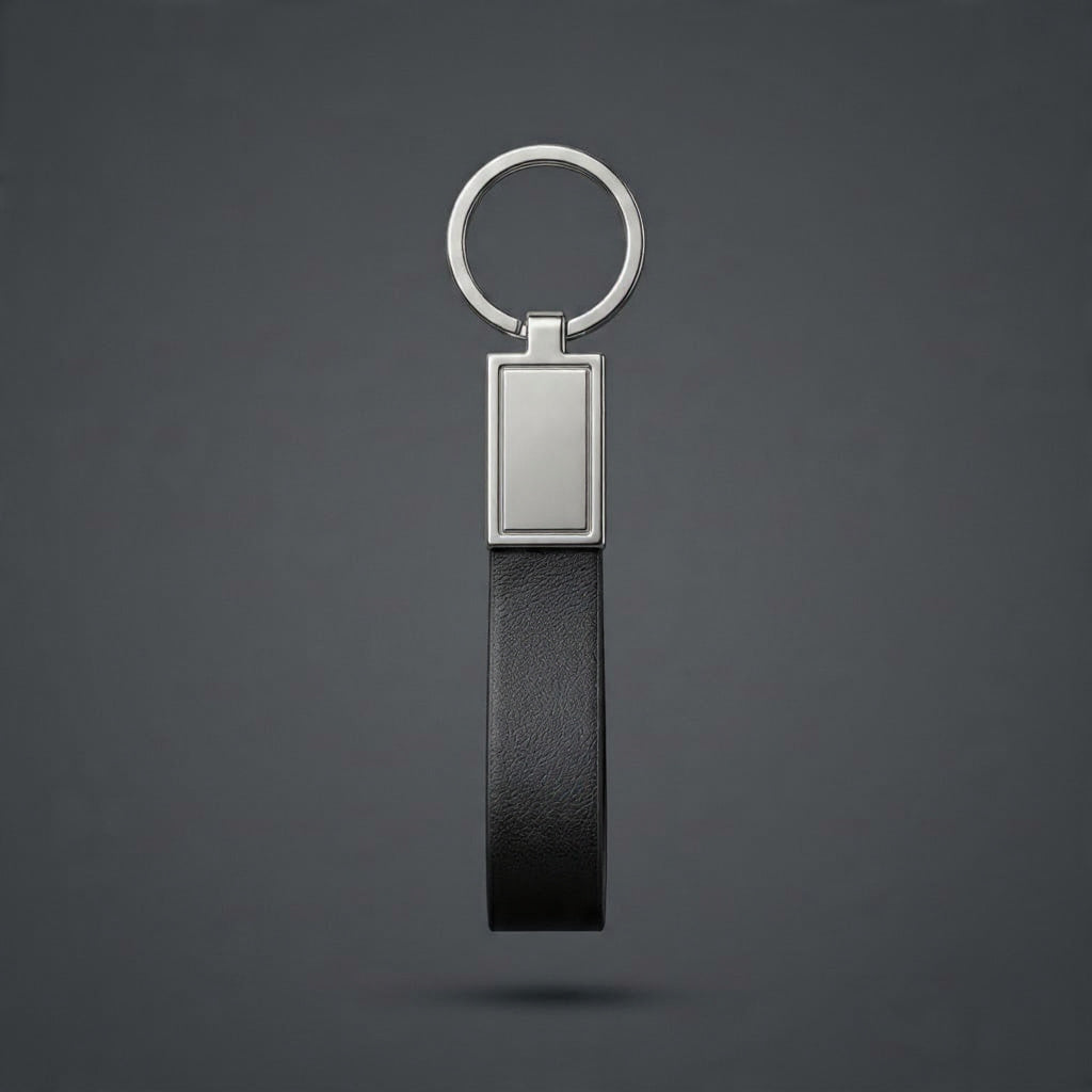 Premium Black Leather Keychain – Elegant Metal Frame Key Holder