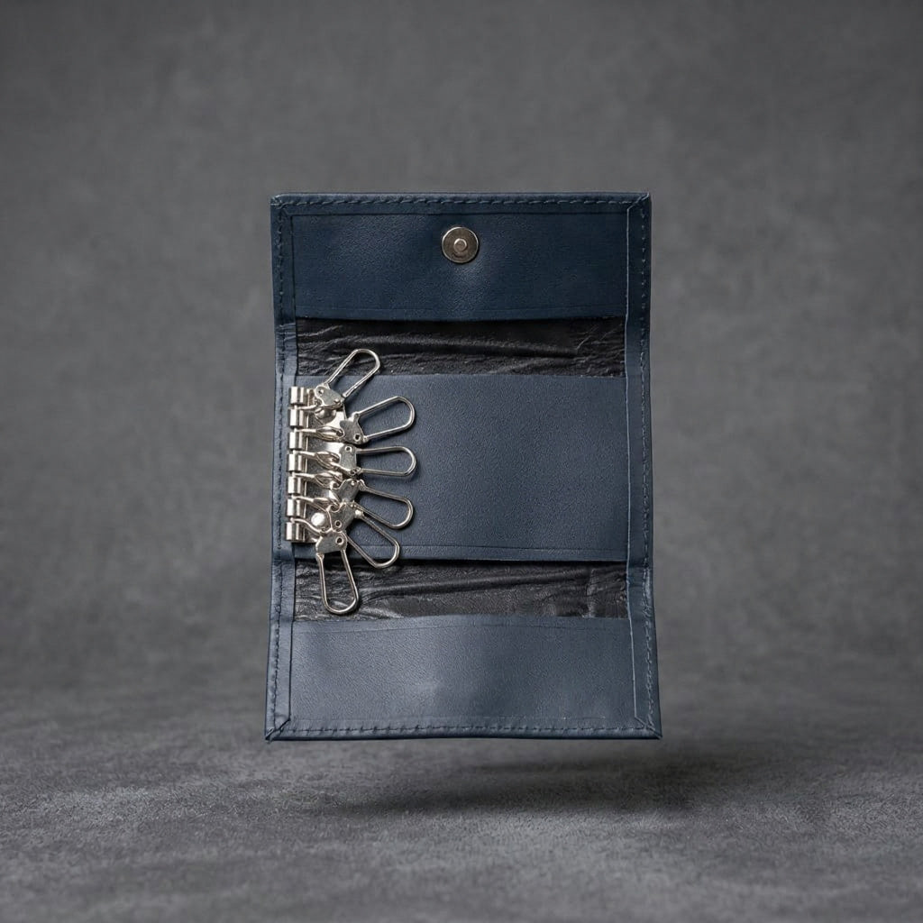Premium Leather Key Holder – Compact Multi Hook Key Organizer Case