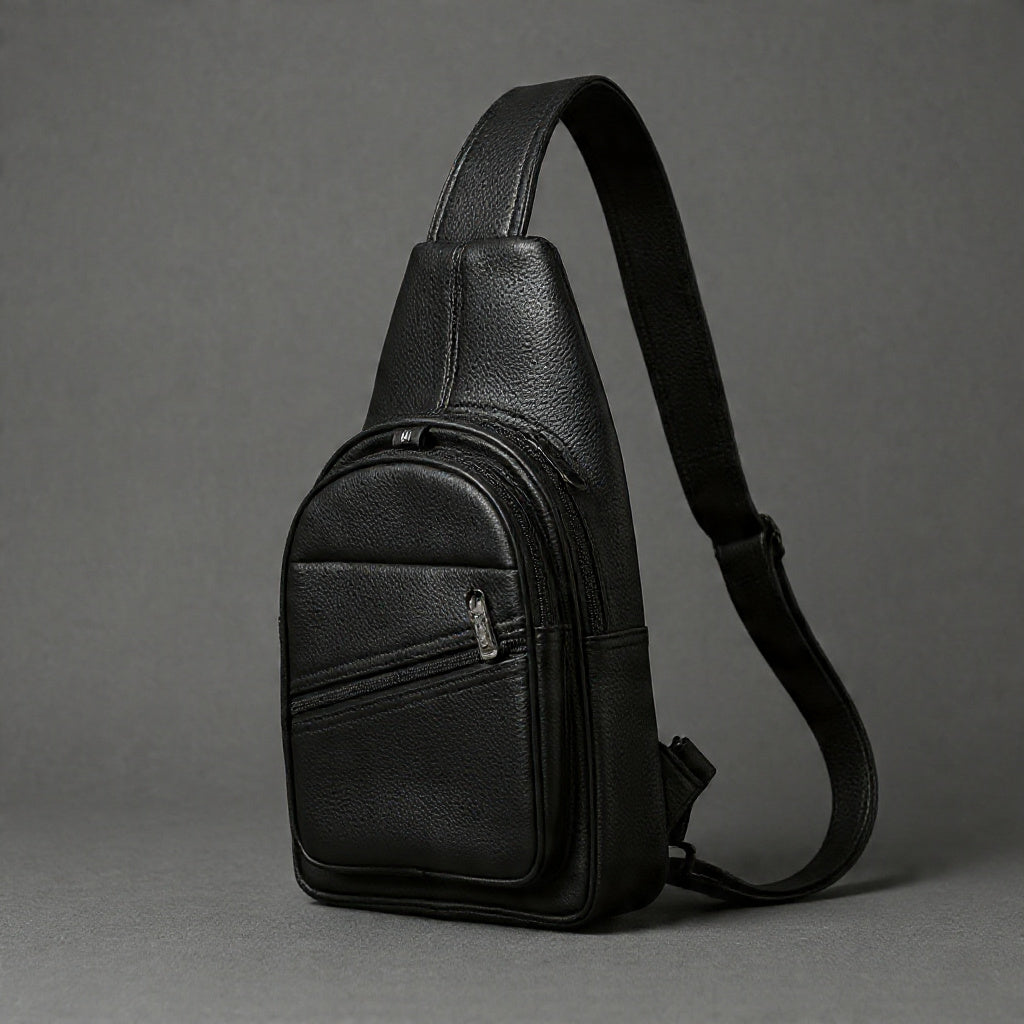 Premium Leather Sling Bag for Men – Black Crossbody Chest Bag