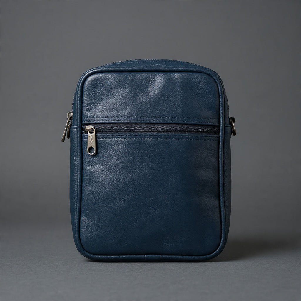 Premium Leather Crossbody Bag for Men – Compact Shoulder Bag (Navy Blue)