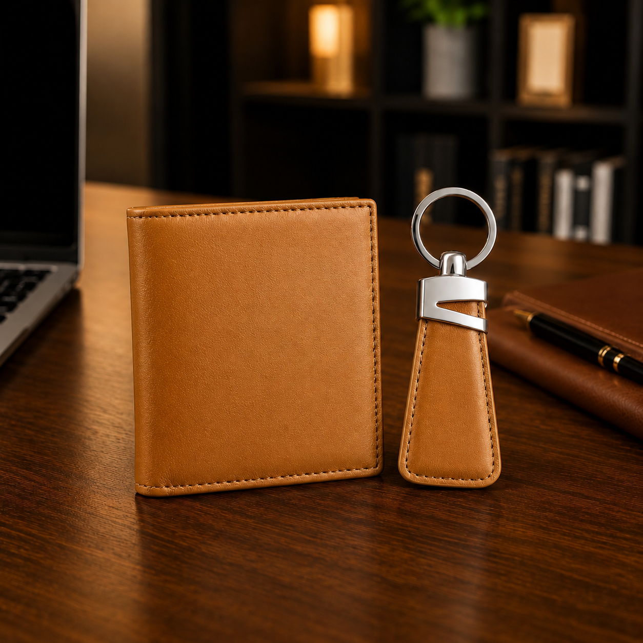 Premium Leather Wallet & Leather Keychain Gift Set - Luxury Gift Box for Men