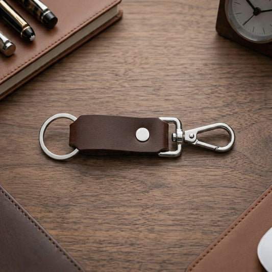 Classic Brown Leather Keychain Strap – Premium Car Key Organizer