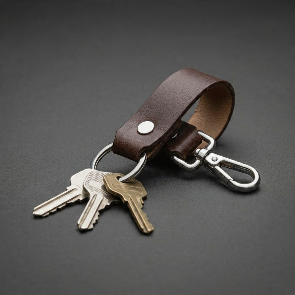 Classic Brown Leather Keychain Strap – Premium Car Key Organizer