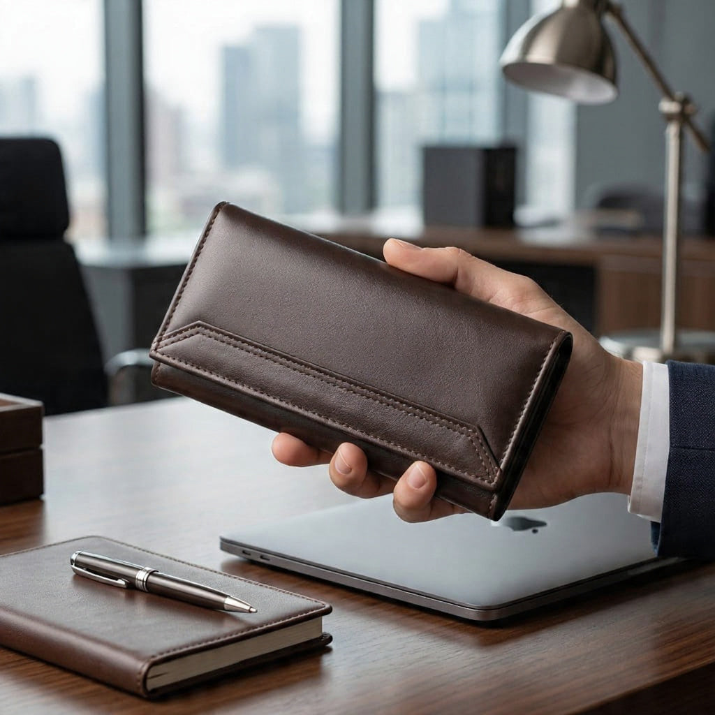 Genuine Leather Long Wallet for Men – Premium Bifold Design