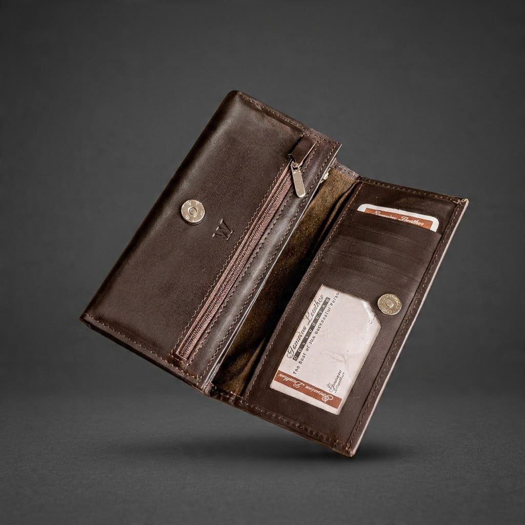 Genuine Leather Long Wallet for Men – Premium Bifold Design