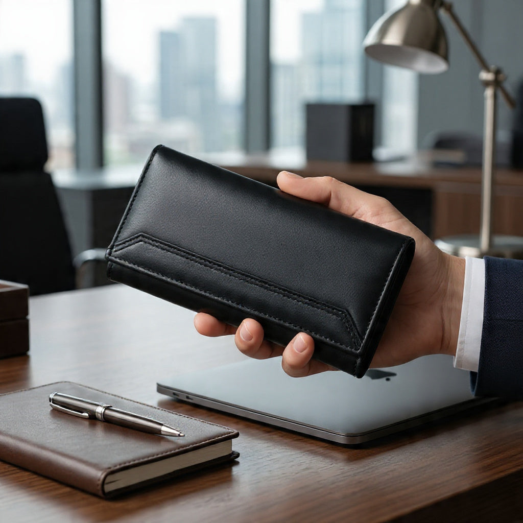 Genuine Leather Long Wallet for Men – Premium Bifold Design