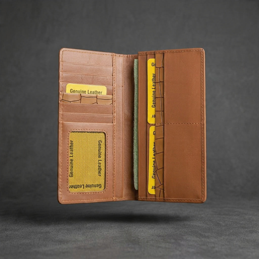 Crocodile Embossed Genuine Leather Long Wallet for Men – Premium Bifold Design