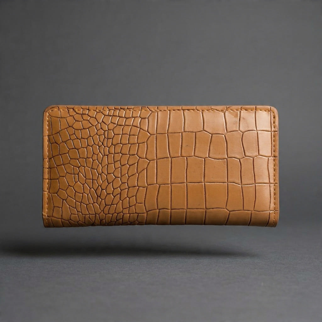 Crocodile Embossed Genuine Leather Long Wallet for Men – Premium Bifold Design