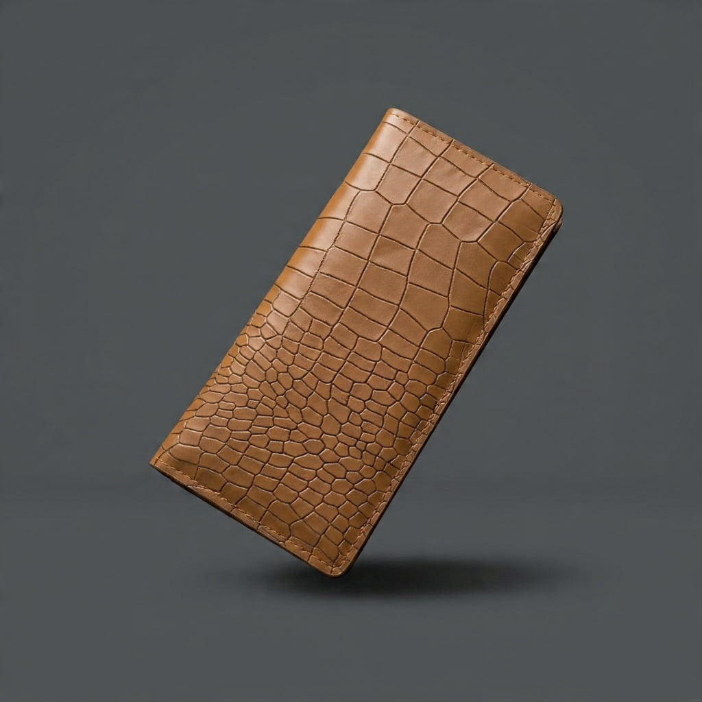 Crocodile Embossed Genuine Leather Long Wallet for Men – Premium Bifold Design