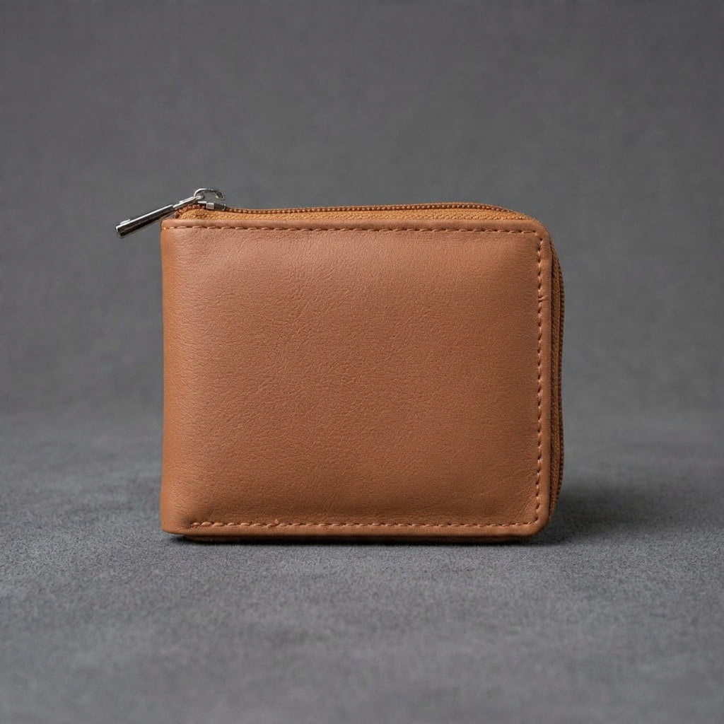 Genuine Leather Zip-Around Wallet for Men – Compact Bifold with Coin Pocket