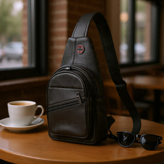 Premium Leather Sling Bag for Men – Black Crossbody Chest Bag