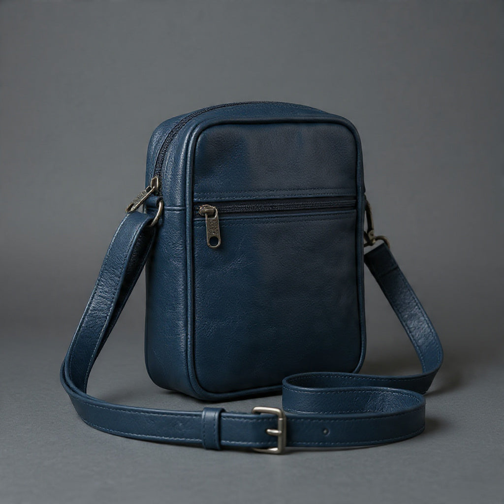 Premium Leather Crossbody Bag for Men – Compact Shoulder Bag (Navy Blue)