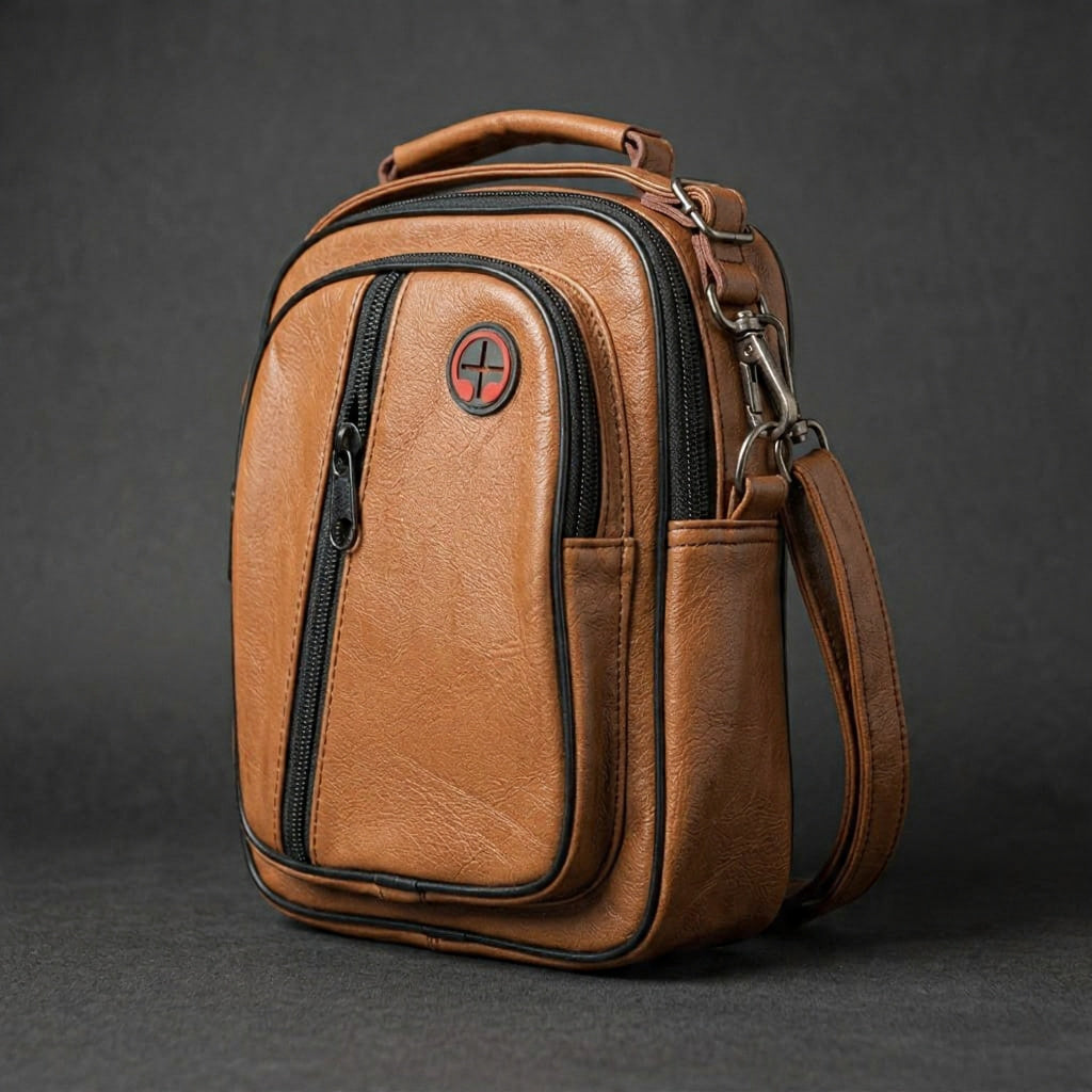 Premium Leather Crossbody Bag for Men – Multi Pocket Shoulder Travel Bag