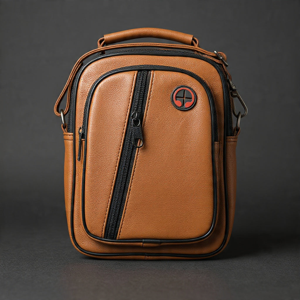 Premium Leather Crossbody Bag for Men – Multi Pocket Shoulder Travel Bag