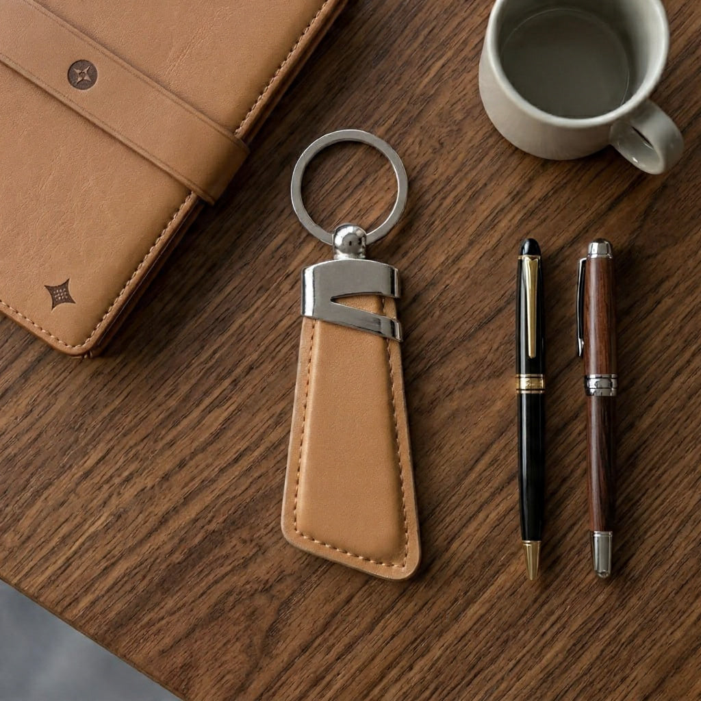Premium Leather Keychain for Men – Tan Leather Key Ring Holder