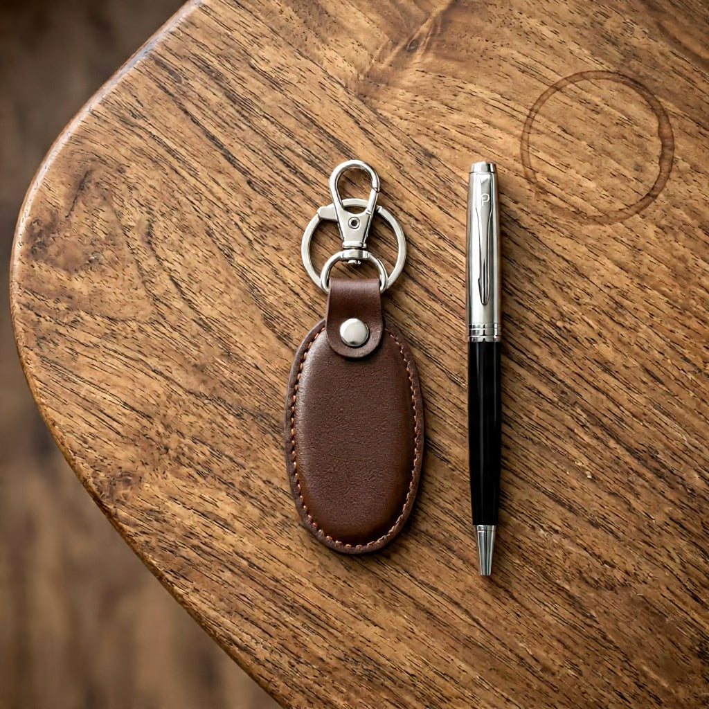 Premium Brown Leather Key Holder – Elegant Car Keychain Organizer